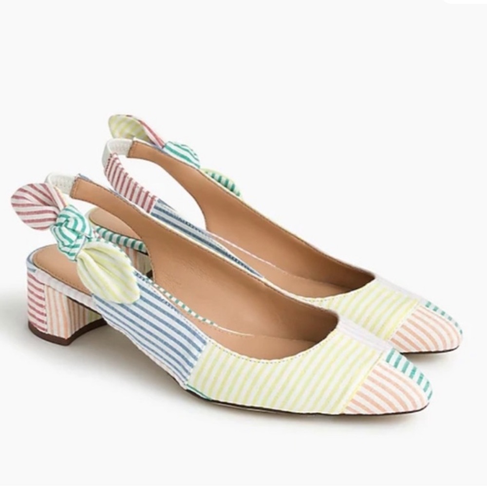 J Crew pastel plaid pointed toe sling back heels size 7.5 speing coquette preppy